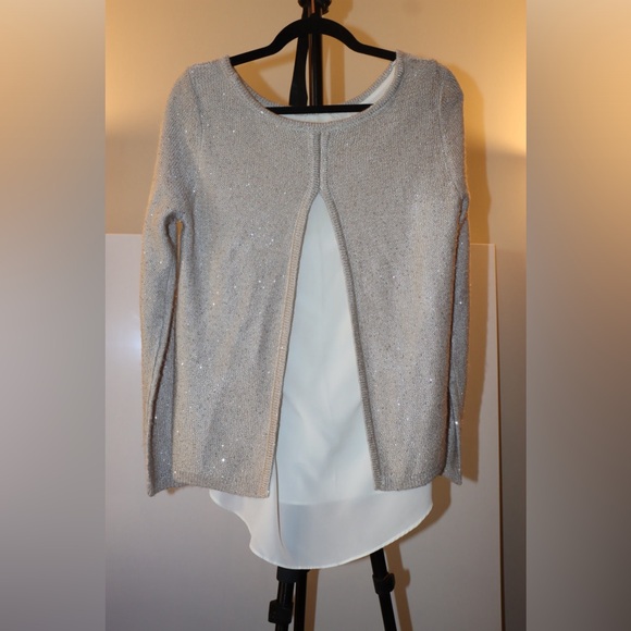 EUC Cream & White Sequin Crewneck White House Black Market Size S - Picture 4 of 9